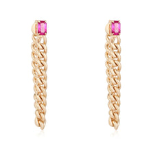 Load image into Gallery viewer, Emerald Cut Gemstone Cuban Chain Earring
