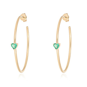 Solitaire Emerald Heart Gold Hoops