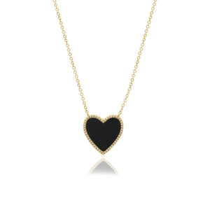 Large Pave Outline Stone Heart Necklace