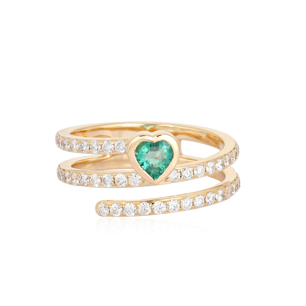 Emerald Heart Pave Wrap Ring