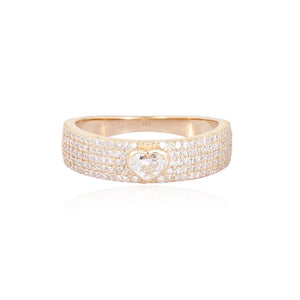 Solitaire Heart Thick Pave Ring