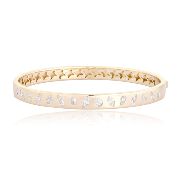 Inlay Solitaire Marquise and Pear Diamond Bangle