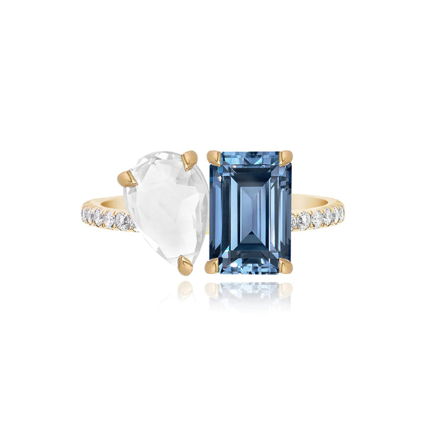 Medium Two-Gemstones Pave Ring