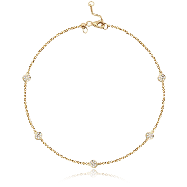 Mini Pave Disc Anklet in 14k gold, chic and delicate personalized jewelry for fine luxury looks