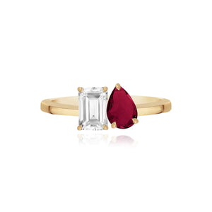 Small Two-Gemstones Gold Ring