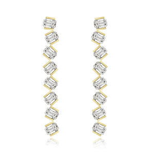 Tilted Emerald Cut Diamond Drop Earrings