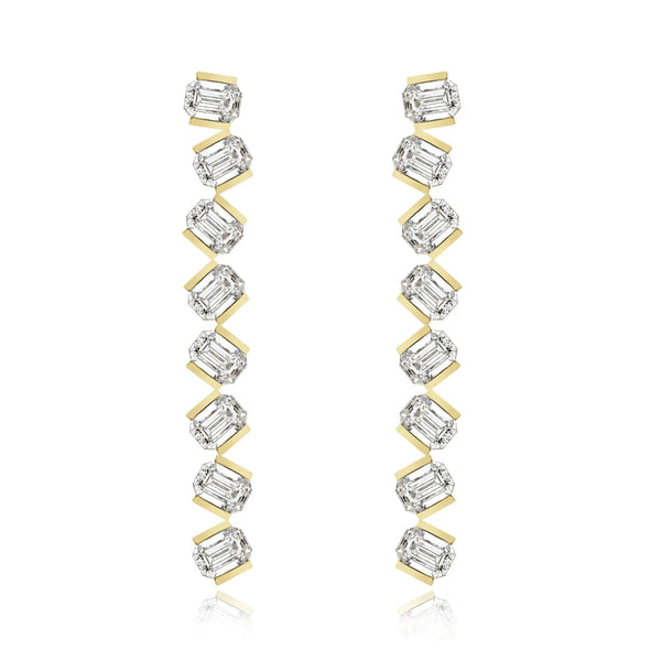 Tilted Emerald Cut Diamond Drop Earrings