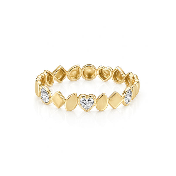 Golden Multishape Three Diamond Ring