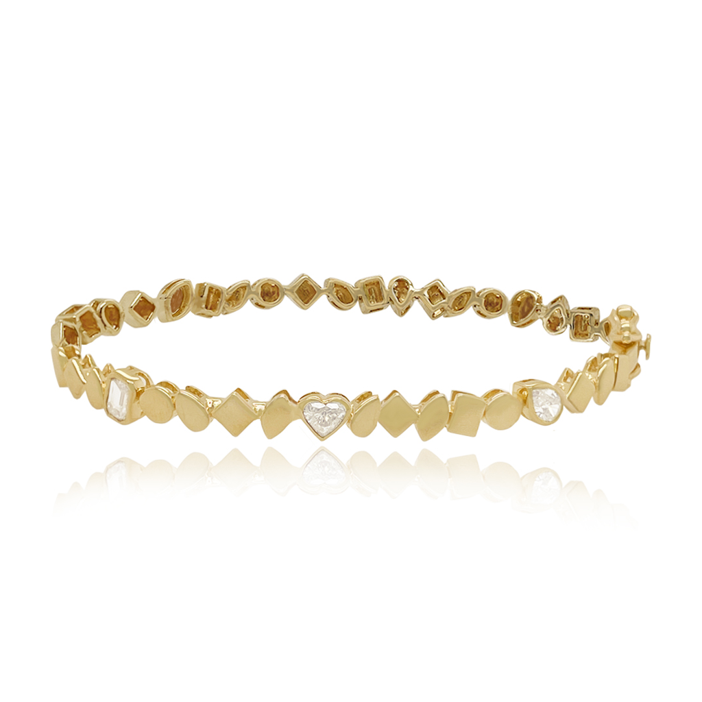 Multi Shape Three Bezel Solitaire Golden Diamond Bangle