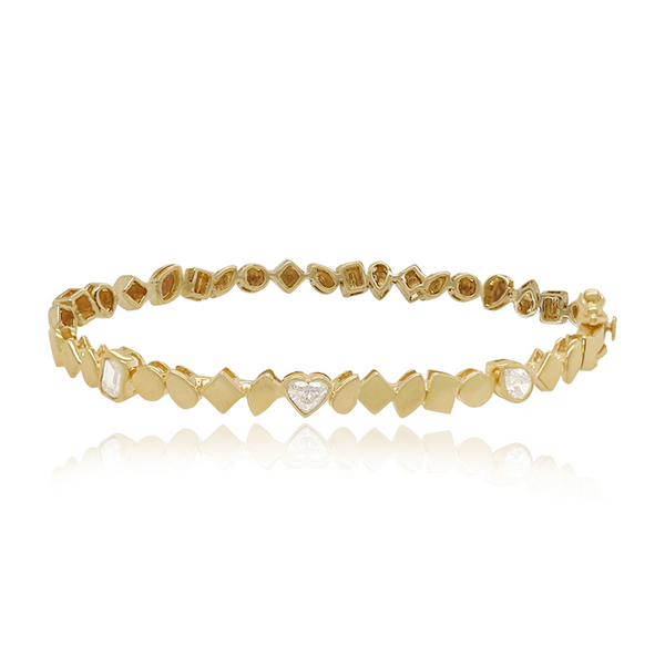 Multi Shape Three Bezel Solitaire Golden Diamond Bangle