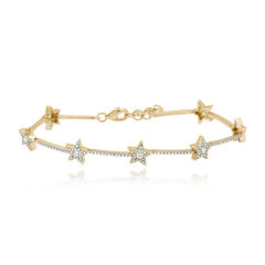 Multi star tennis bracelet in 14k gold, dreamy piece of affordable luxury jewelry for women.