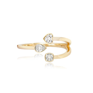 Multi Shape Three Bezel Diamonds Gold Ring