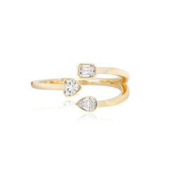 Multi Shape Three Bezel Diamonds Gold Ring
