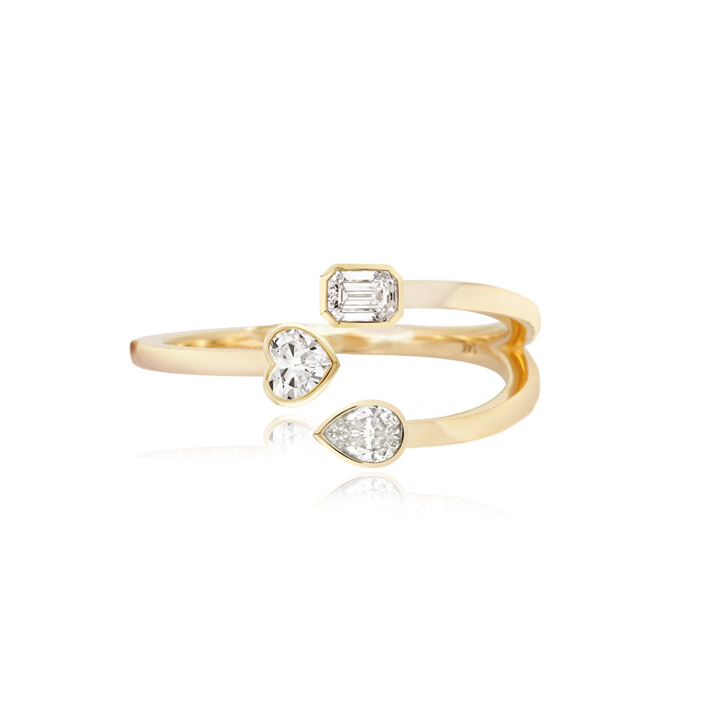 Multi Shape Three Bezel Diamonds Gold Ring