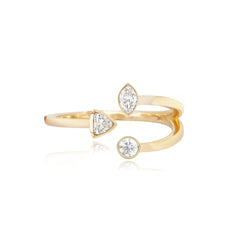 Multi Shape Three Bezel Diamonds Gold Ring