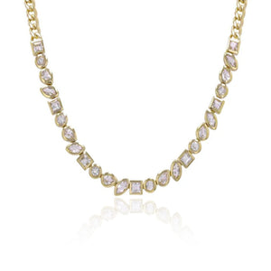 Multi Shape White Topaz Bezel Cuban Necklace
