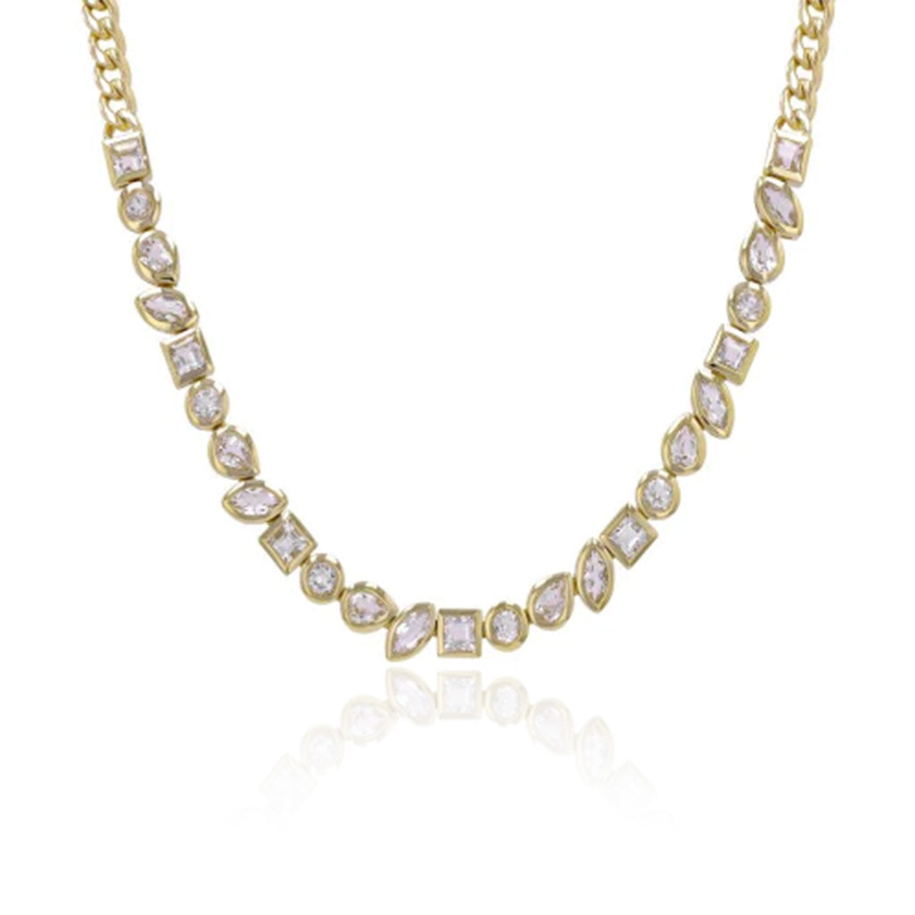 Multi Shape White Topaz Bezel Cuban Necklace