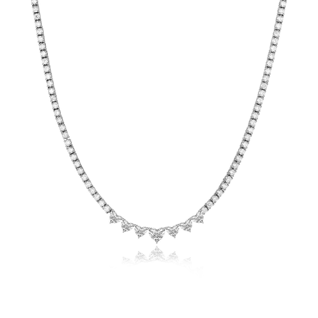 Seven Center Heart Diamonds Tennis Necklace