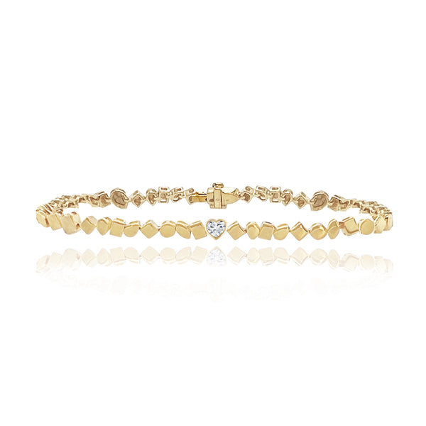 Multi Shape Diamond Golden Bracelet in 14k gold, timeless fine luxury jewelry.