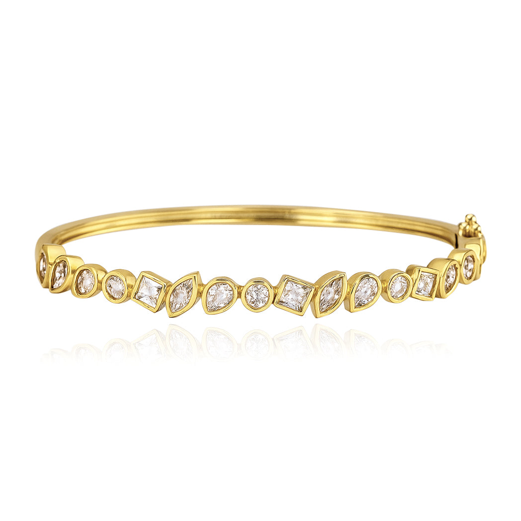 Multi Shape Bezel White Topaz Bangle