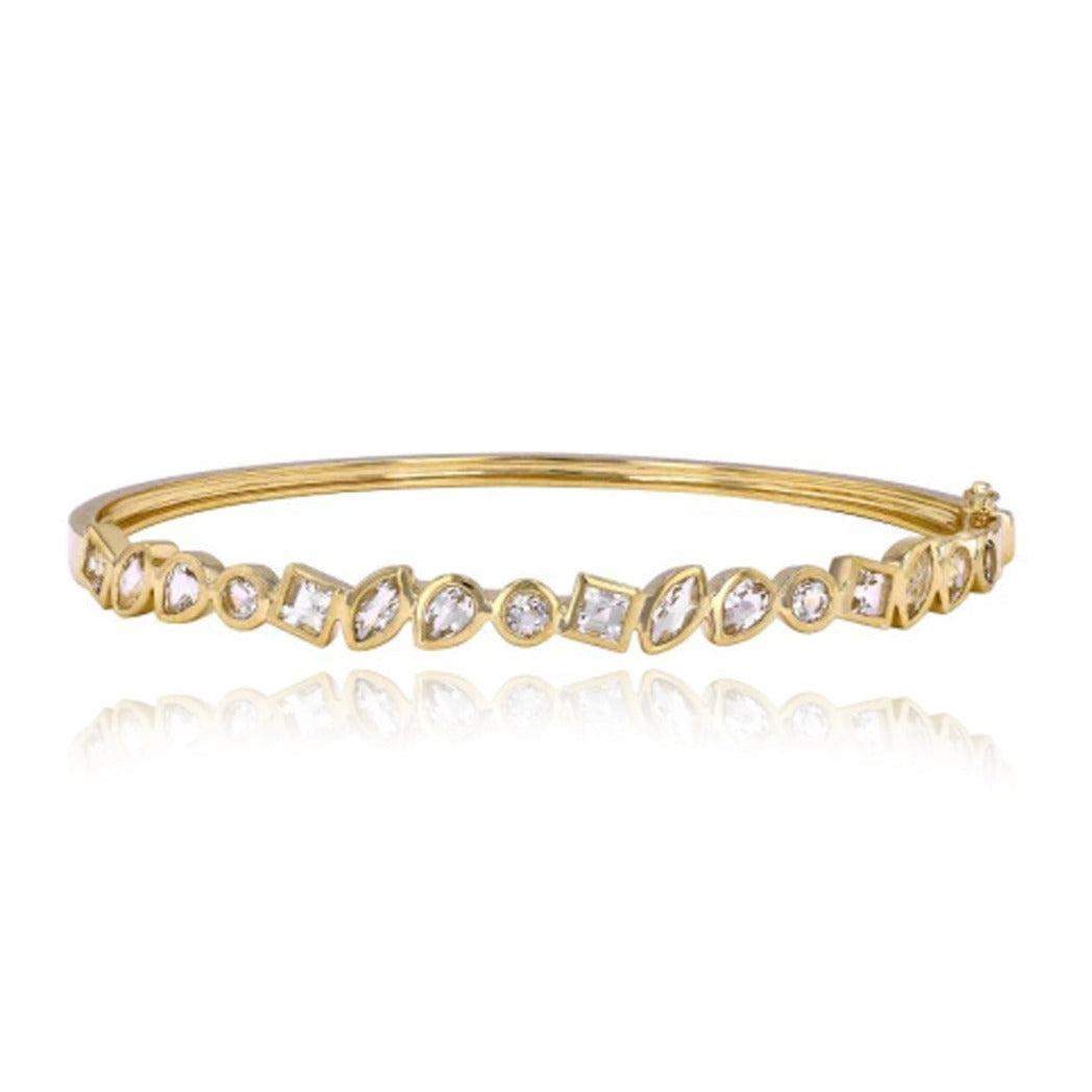Multi Shape Bezel White Topaz Bangle
