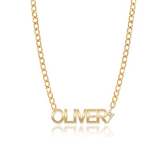 Cutout Gold Name & Pave Charm Necklace