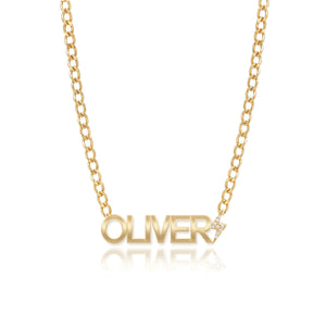 Cutout Gold Name & Pave Charm Necklace