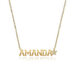 Cutout Gold Name & Pave Charm Necklace
