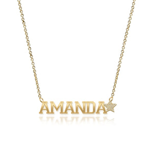 Cutout Gold Name & Pave Charm Necklace