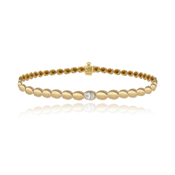 Oval Diamond Golden Bracelet in 14k gold, romantic luxury fine jewelry with custom charm.