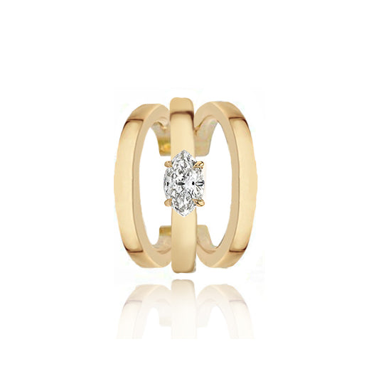 Three Stripe Solitaire Gold Cuff features luxury gold jewelry aesthetic with a single sparkling diamond