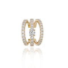 Three Stripe Pavé Solitaire Diamond Cuff blends 14k gold with luxury jewelry design and shimmering pavé diamonds