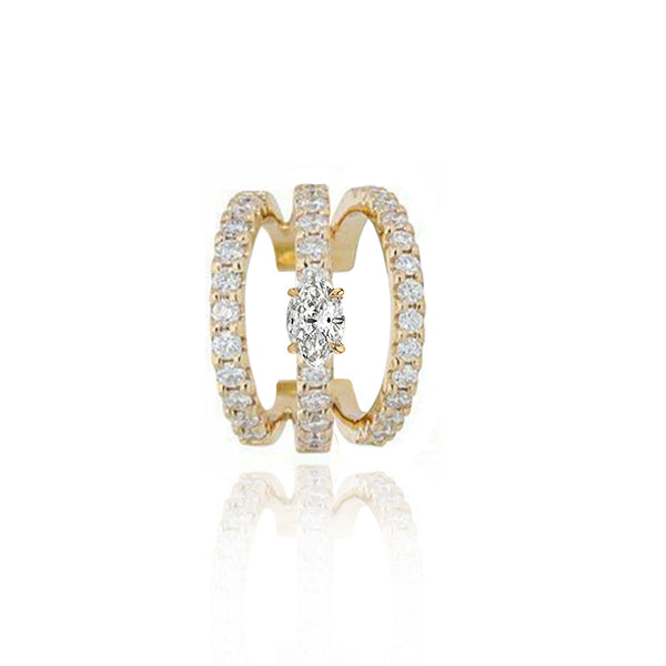 Three Stripe Pavé Solitaire Diamond Cuff blends 14k gold with luxury jewelry design and shimmering pavé diamonds