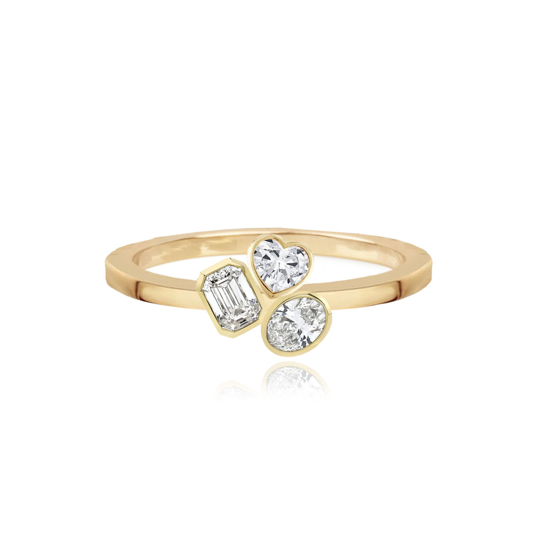 Three Multi Shape Bezel Diamonds Gold Ring
