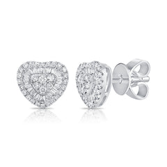 Heart Baguette and Pave Earrings