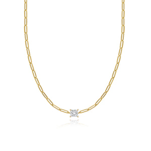 Solitaire Diamond Paperclip Necklace