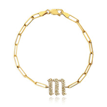 Load image into Gallery viewer, Pave Gothic Initial  Medium Paperclip Bracelet

