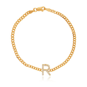 Pave Initial Flat Cuban Bracelet