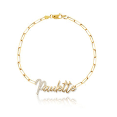 Personalized Pave and Gold Paperclip Bracelet