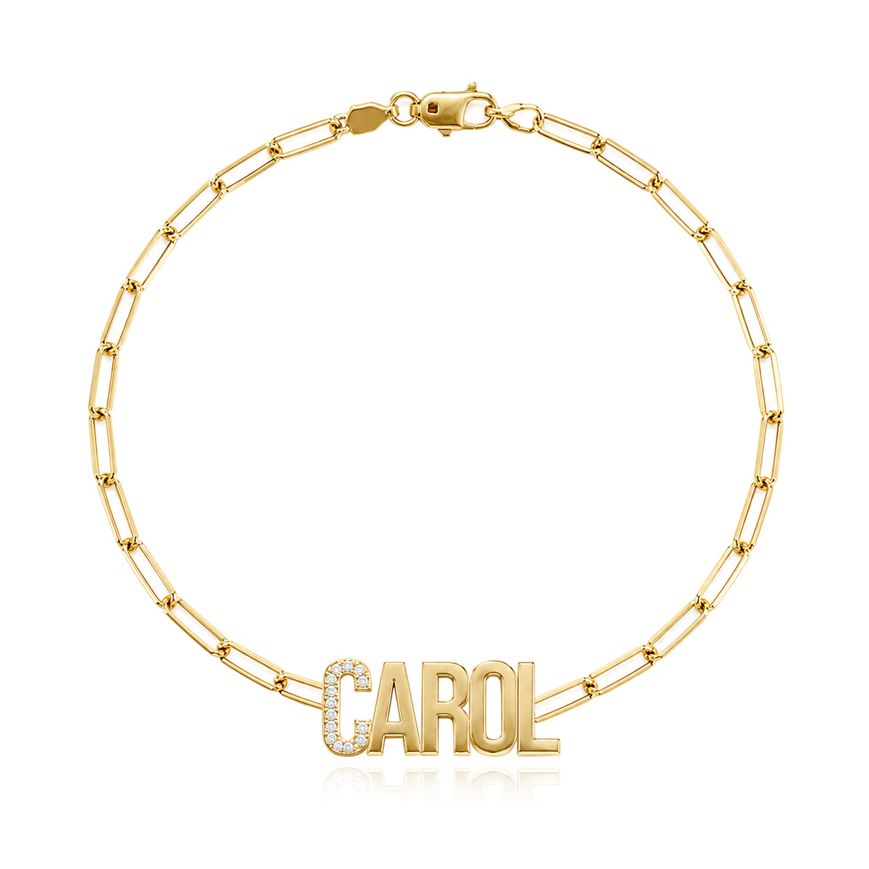 Pave Initial and Gold Name Paperclip Bracelet