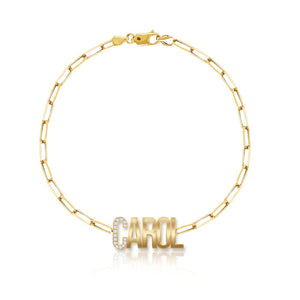 Personalized Pave and Gold Paperclip Bracelet