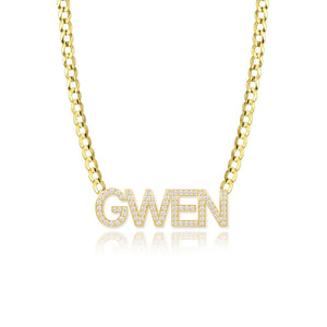 Pave Name Flat Cuban Necklace