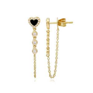 Pave Outline Stone Heart Chain Earrings