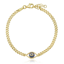 Load image into Gallery viewer, Pave and Sapphire Evil Eye Cutout Cuban Bracelet
