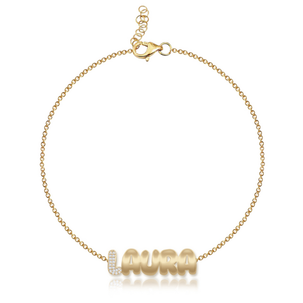 Pave Initial Gold Name Bracelet in 14k gold, luxury fine jewelry for women.