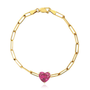 Heart Semi Precious Gemstone Paperclip Bracelet