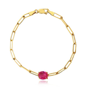 Oval Semi Precious Gemstone Paperclip Bracelet