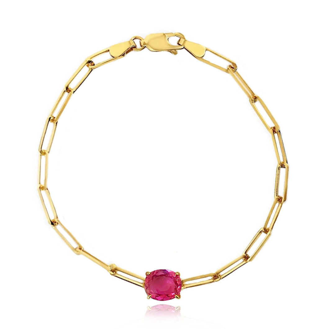 Oval Semi Precious Gemstone Paperclip Bracelet