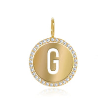 Load image into Gallery viewer, Cutout Initial Diamonds Pave Disc Charm
