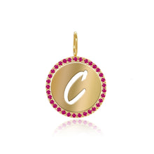 Load image into Gallery viewer, Cutout Initial Gemstones Pave Disc Charm

